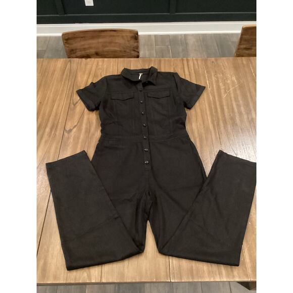 YFB Young Fabulous & Broke Short Sleeve Button Down Chest Pocket Black Jumpsuit - Picture 3 of 16